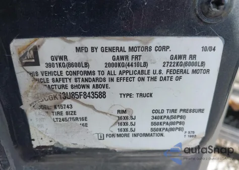 2005 Chevrolet Silverado 1500Hd Ls z USA, uszkodzony, nr VIN 1GCGK13U85F843588